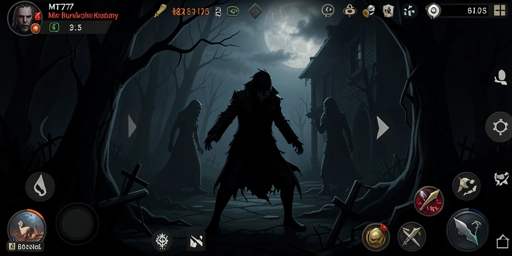 Screenshot gameplay MT777 menampilkan suasana mencekam dan makhluk menyeramkan.