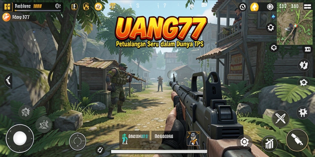 Tampilan aksi seru dalam game UANG77 di tengah pertempuran TPS.